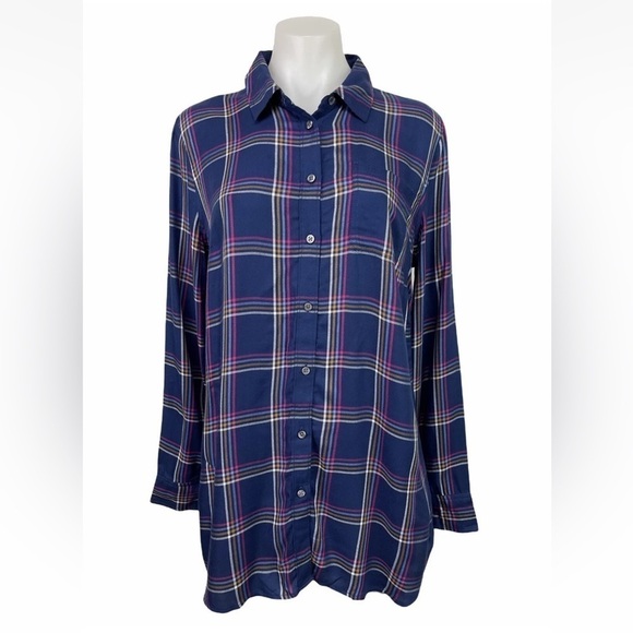 Talbots Button Down Shirt Blue Plaid Flannel - Picture 1 of 14